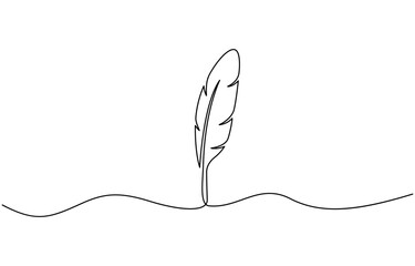 Continuous one line drawing of Bird feather Isolated on white background, Bird feather continuous one line drawing of feather isolated outline flat vector illustration.