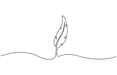 Continuous one line drawing of Bird feather Isolated on white background, Bird feather continuous one line drawing of feather isolated outline flat vector illustration.