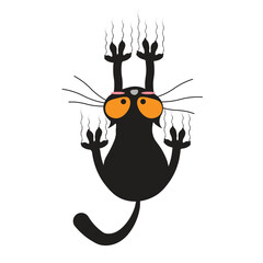 Black Cat Cartoon Scratching Wall