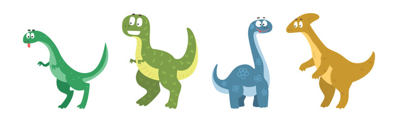 Funny Dinosaur Animal and Prehistoric Beast Vector Set