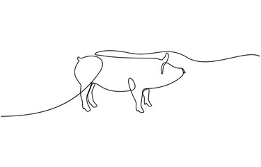 Pig one line continuous drawing. Piggy silhouette. Farm animal continuous one line illustration, A minimalist line art illustration of a pig, created with clean, continuous lines for wall decoration.