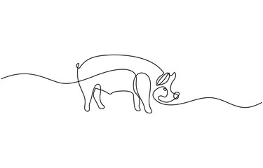 Pig one line continuous drawing. Piggy silhouette. Farm animal continuous one line illustration, A minimalist line art illustration of a pig, created with clean, continuous lines for wall decoration.