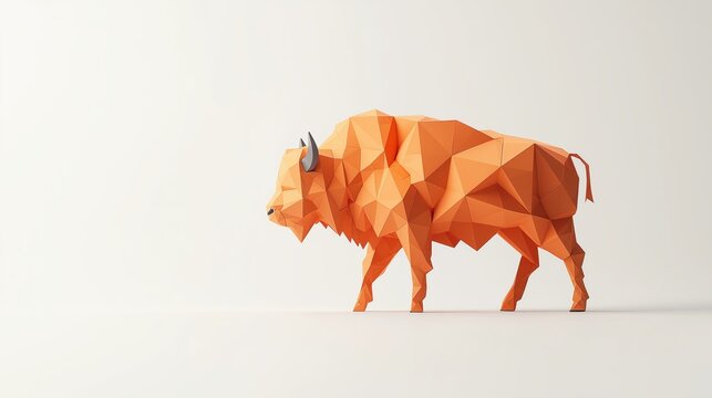 A paper cutout of a buffalo is walking across a white background - Powered by Adobe