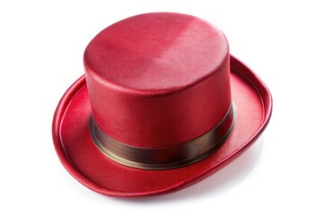 Classic top hat, aerial view, pristine white backdrop.  Antique headwear photography.