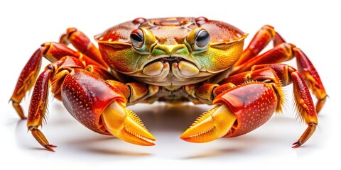Close-up macro reveals intricate shell detail of a vibrant red hermit crab, an ocean wildlife marvel.