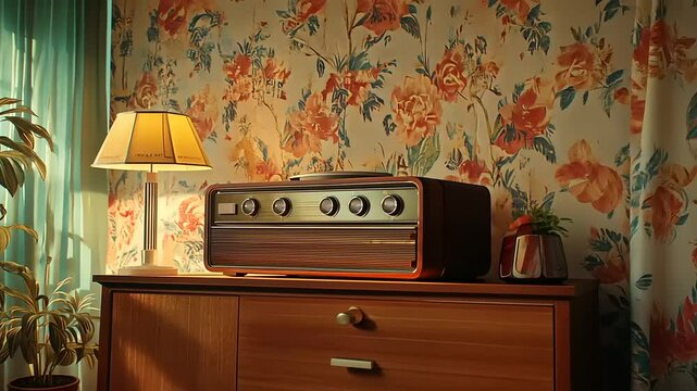 Vintage Radiogram in Retro Interior: A Nostalgic Scene