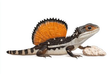 Fototapeta premium A vibrant lizard with an impressive frill and striking orange hues, showcasing its unique features in a natural setting.