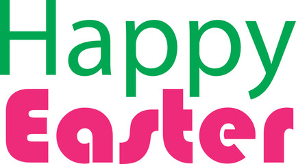 Happy Easter text icon. Colorful vector sale concept, bunny cartoon cute banner. Greeting and present for Easter Day. Promotion and shopping template for Easter isolated on transparent background.