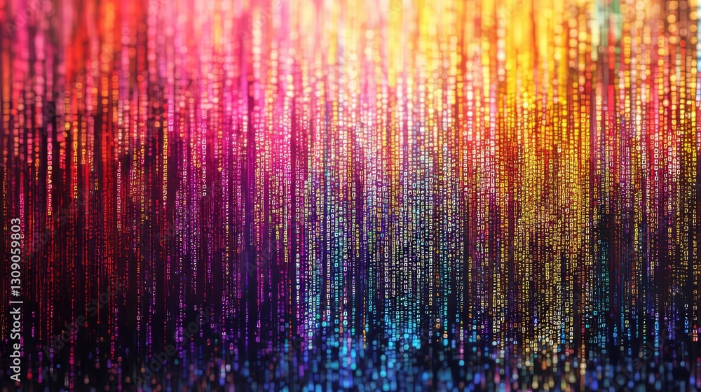 Poster colorful abstract data stream. vertical lines, digital code flow with bright contrasting colors
