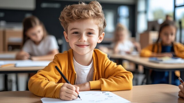 Student in wheelchair engages in creative painting with classmates in school