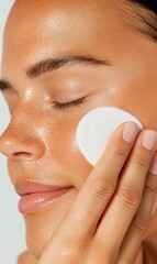 Calm moments of beauty care with a soft touch on the cheek