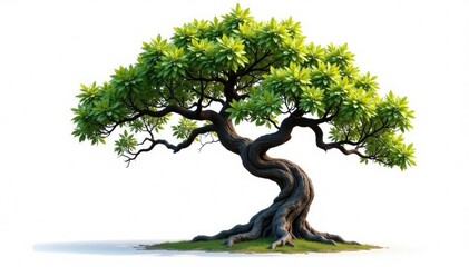 Tree with gnarled branches and twisted trunk on white background, isolated, rough, branches