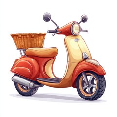 Cartoon scooter with a basket and colorful details, isolated on white 