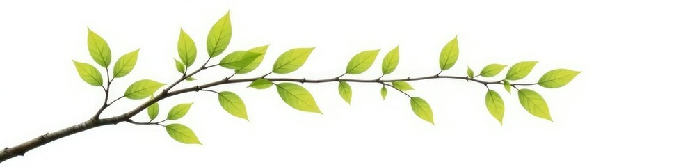 A solitary tree branch with leaves isolated on white background, serenity, nature, foliage