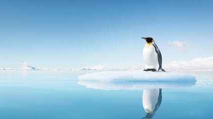 Obraz premium Elegant Emperor Penguin Standing on Iceberg Surrounded by Calm Water