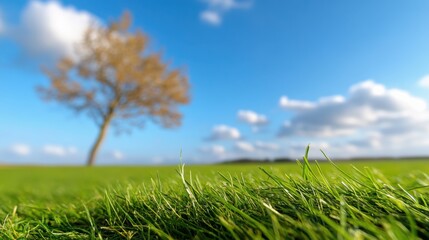 Gentle breezes sway a solitary tree beneath a vast blue sky