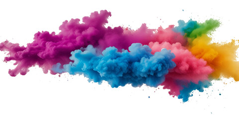Vector watercolor rainbow multicolor splatter design background. Multicolored rainbow explosion of cloud powder paint decoration isolated on transparent background.