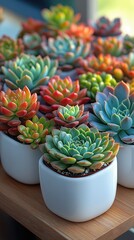 Fototapeta premium Succulent harmony in vibrant hues captured in a tranquil indoor garden