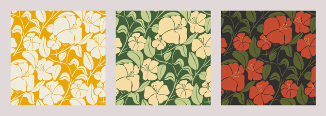 Seamless hibiscus hand drawn illustration pattern. © Ekaterina Planina