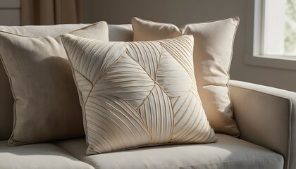 Cozy Beige Sofa with Decorative Pillows in Natural Light Interior
