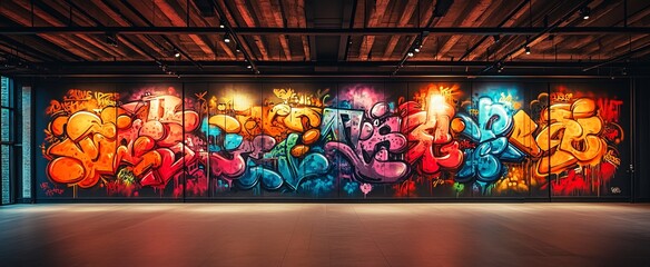 large wall covered in graffiti art