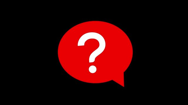 Question mark icon on red bubble on black background.