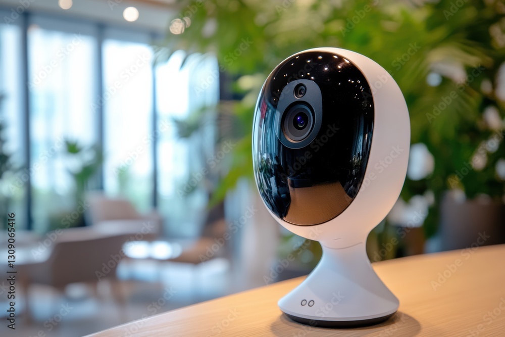 Poster high-resolution smart camera with facial recognition technology in a modern indoor setting