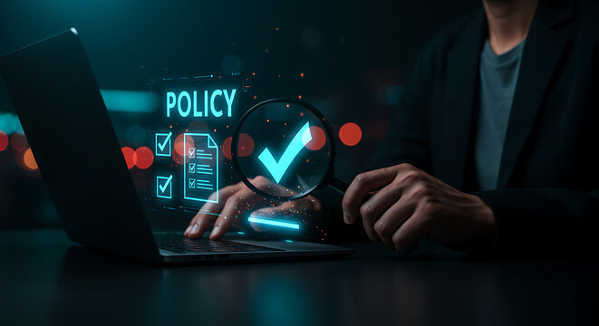 Compliance Audit and Policy Validation concept .Company Association Terms ,regulation rules and Condition ,Practices and policies using checkboxes ,Planning Review monitoring process ,Risk ,Trust . - Powered by Adobe