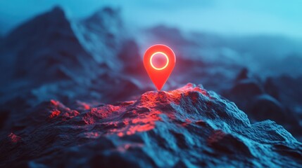 A topographic map highlighting a specific location with digital technology