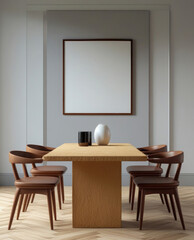 Empty frame mockup in dining room interior background, poster frame mockup design, mockup frame