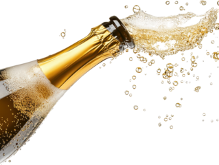 Isolated Champagne Bottle Bursting with Bubbles