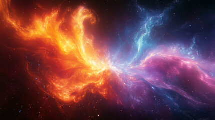 Fototapeta premium Colorful explosion of cosmic gas and dust in deep space showcasing vibrant hues and stellar formations