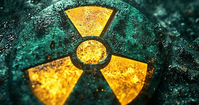 Glowing Radioactive Symbol in Dark Teal Flames