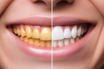 Transformational smile makeover showcasing before and after results of teeth whitening treatment