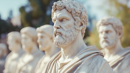 Statue of man with a beard. Statue of philosophers in marble. A fictional person with a background of fictional person. A bearded man's lifestyle statue.