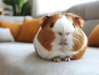 Guinea pig relaxing on living room couch
