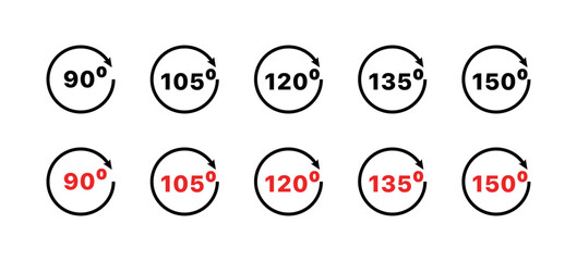 Collection of circles with angles in black and red text. Vector icon