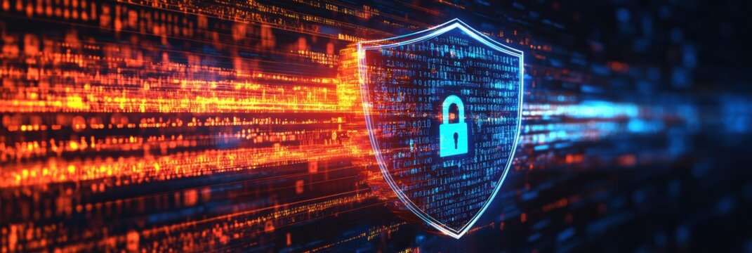Digital security graphic layout for advertising showcasing data protection concepts online