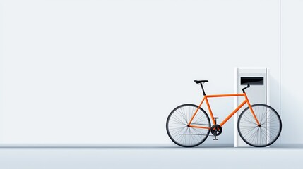 A vibrant orange bicycle leaning against a minimalist wall, perfect for capturing the essence of urban mobility and sustainability.