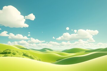 Obraz premium A bright sunny day over rolling green hills under a cloudy sky