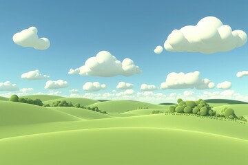 Obraz premium A cartoon image depicting a landscape with rolling green hills
