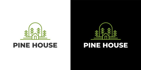 Pines House Residence Vector Logo Template. The logo is a pine tree by combining. It symbolizes the environment, protection, peace, growth, nature, ecological and environmental concepts