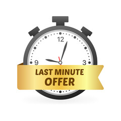 Last minute offer on stopwatch icon with gold ribbon. Vector icon