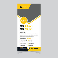 Gym and fitness workout Fitness rack card dl flyer template bodybuilding sport athletic poster brochure banner elegant 