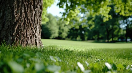 Swaying tree embraces the gentle breeze in a lush green meadow