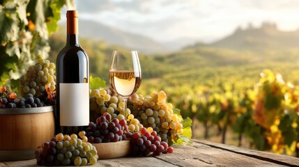 Fototapeta premium Enchanting vineyard showcasing small business winery in golden sunlight