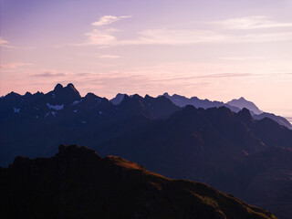A stunning and breathtaking mountain landscape at sunset, showcasing natures beauty and serenity