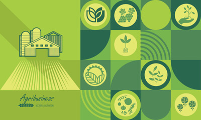 Natural banner design featuring agricultural icons of farm products.