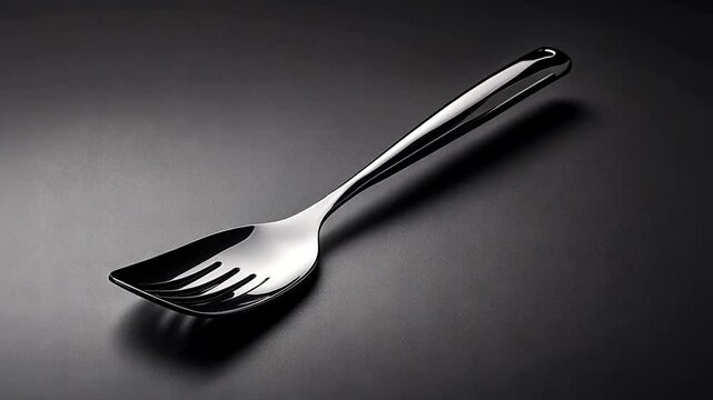 Sleek stainless steel serving spoon elegantly positioned on a dark background, highlighting its shine