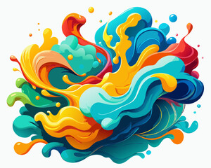 Obraz premium Yellow, Green, and Blue Abstract Liquid Ink – Flowing Paint Isolated on White Background.